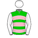Racing silks: GREEN AND PINK HOOPS, WHITE SLEEVES AND CAP