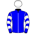 Racing silks: BLUE, WHITE SEAMS, HOOPED SLEEVES AND WHITE CAP