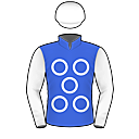 Racing silks: ROYAL BLUE, WHITE CIRCLES, WHITE SLEEVES AND CAP