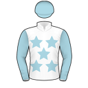 Racing silks: WHITE, LIGHT BLUE STARS, SLEEVES AND CAP