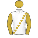 Racing silks: WHITE, OLD GOLD DIAGONAL HEARTS, SLEEVES AND CAP