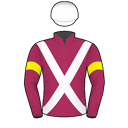 Racing silks: MAROON, WHITE CROSSED SASHES, YELLOW ARMBANDS AND CAP