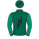 Racing silks: BOTTLE GREEN, BLACK LIGHTNING BOLT, EMERALD GREEN SLEEVES, BOTTLE GREEN CAP, BLACK LIGHTNING BOLT