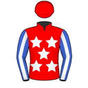 Racing silks: RED, WHITE STARS, ROYAL BLUE AND WHITE STRIPED SLEEVES