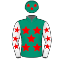 Racing silks: EMERALD GREEN, RED STARS, WHITE SLEEVES, RED STARS, STARS ON CAP