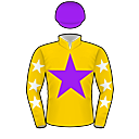 Racing silks: GOLD, PURPLE STAR, GOLD AND WHITE STARS SLEEVES, PURPLE CAP