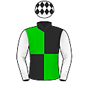 Racing silks: BLACK, GREEN QUARTERS, WHITE SLEEVES AND CAP, BLACK DIAMONDS