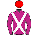 Racing silks: CERISE, WHITE CROSSED SASHES, BLACK CAP