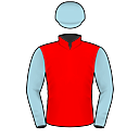 Racing silks: RED, LIGHT BLUE SLEEVES AND CAP