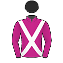 Racing silks: CERISE, WHITE CROSSED SASHES, BLACK CAP