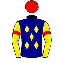 Racing silks: DARK BLUE, YELLOW DIAMONDS AND SLEEVES, RED ARMBANDS AND CAP