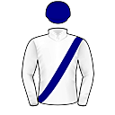 Racing silks: WHITE, DARK BLUE SASH AND CAP