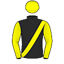 Racing silks: BLACK, YELLOW SASH, SLEEVES AND CAP