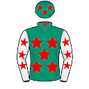 Racing silks: EMERALD GREEN, RED STARS, WHITE SLEEVES RED STARS, STARS ON CAP