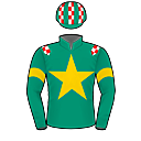 Racing silks: EMERALD GREEN, RED AND WHITE CHECKED EPAULETTES, GOLD STAR AND ARMBANDS, CHECKED STRIPES ON CAP