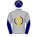 Racing silks: GREY, ONE SYNDICATIONS LOGOS, NAVY BLUE DIAGONAL HALVED SLEEVES, NAVY BLUE CAP, GOLD SEAMS
