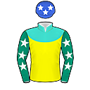 Racing silks: YELLOW, TURQUOISE YOKE, EMERALD GREEN SLEEVES, WHITE STARS, ROYAL BLUE CAP, WHITE STARS