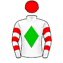 Racing silks: WHITE, GREEN DIAMOND, RED HOOPED SLEEVES AND CAP
